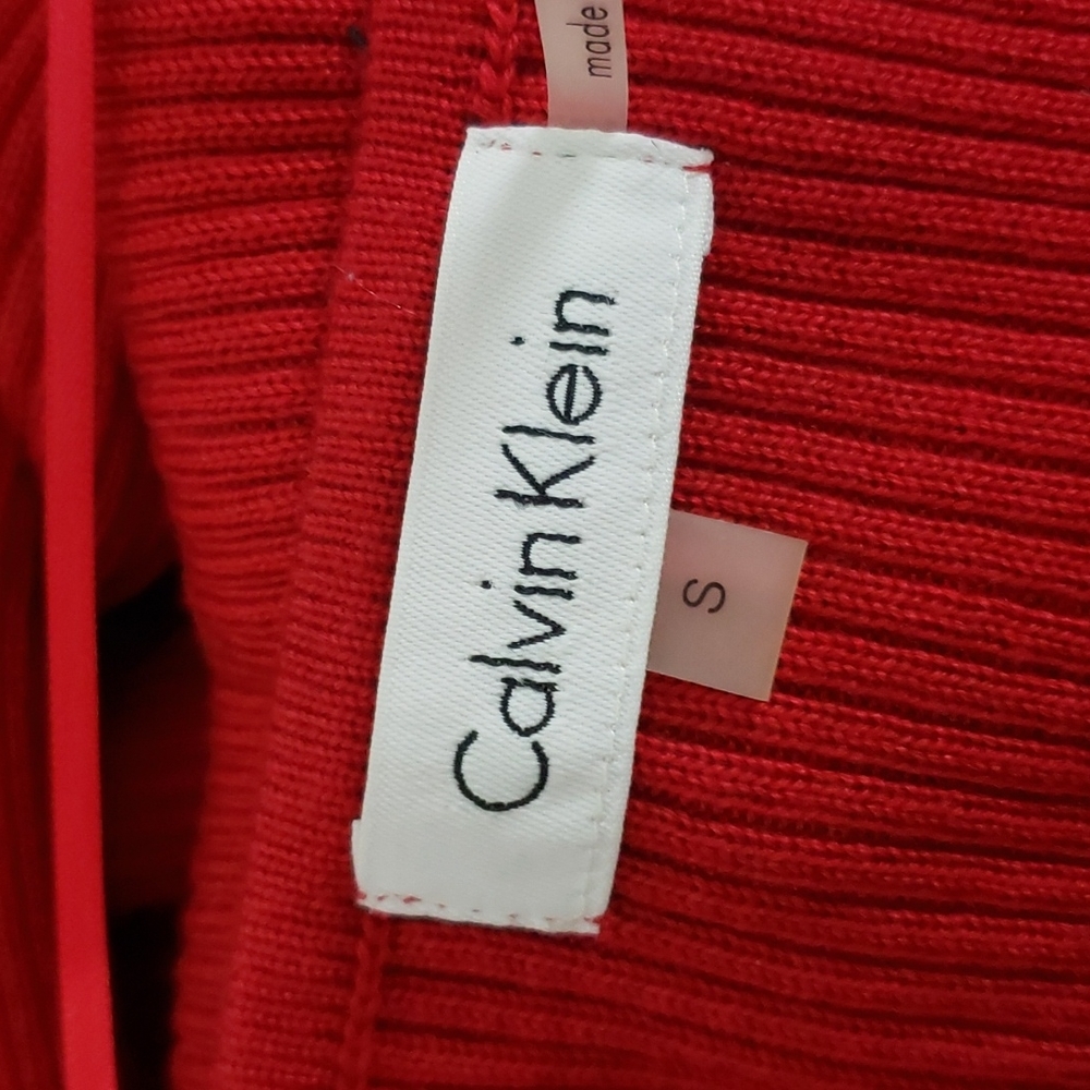 083 CALVIN KLEIN Red Ribbed Knit V-Neck Zip Front Cardigan Sweater sz S Women's - Picture 8 of 13